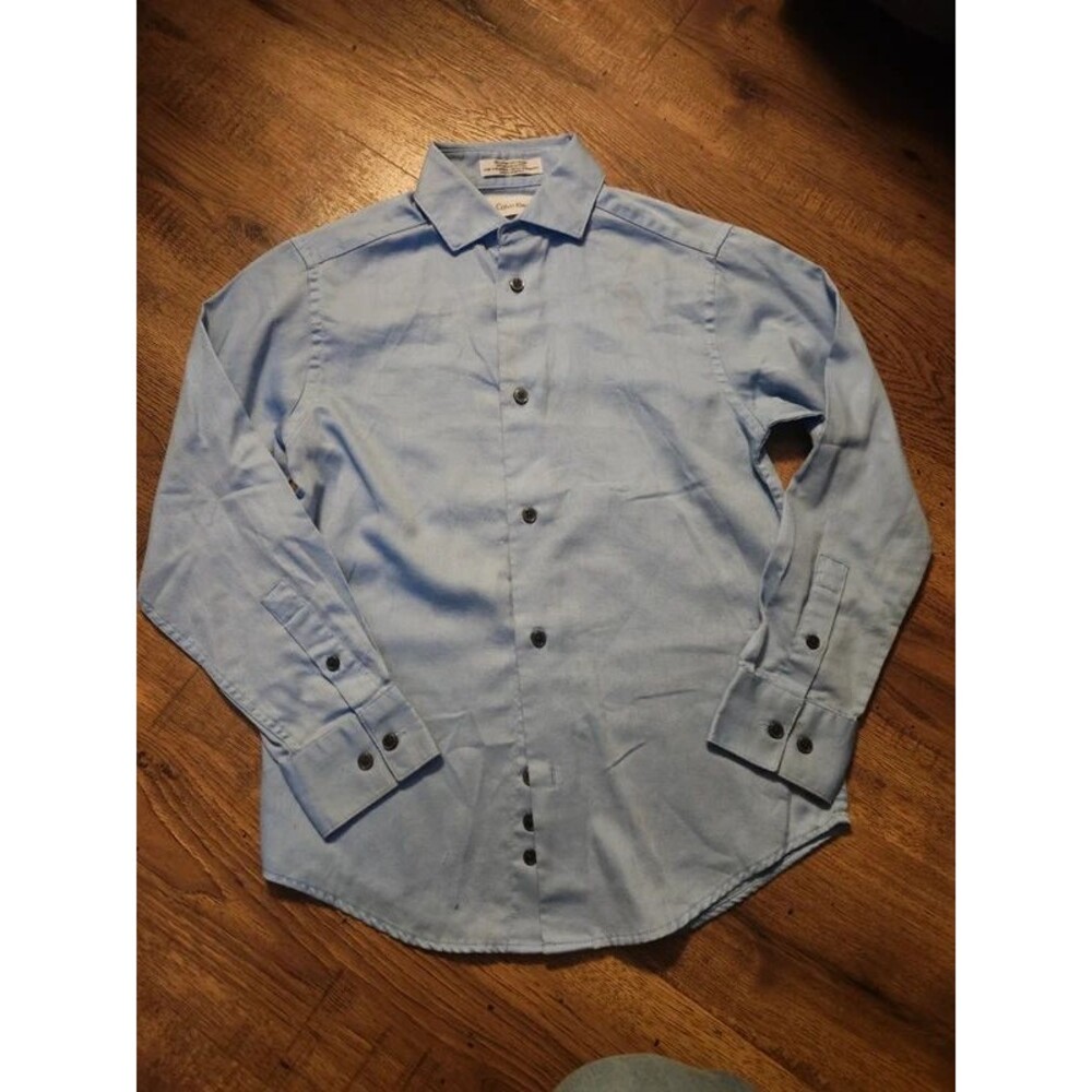 Calvin Klein Boys Size 8 Blue Button Up Dress Shirt Long Sleeve